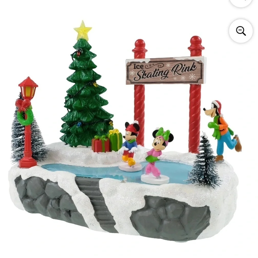 Disney Skating Rink Lights Music Christmas Village NEW Mickey Mouse Minnie Goofy